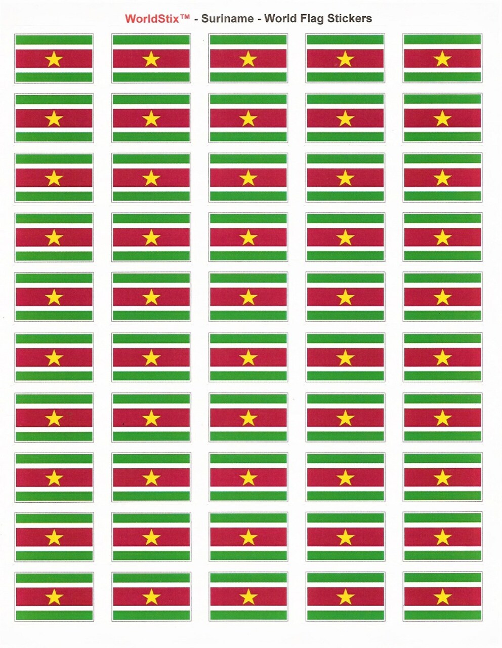100 Suriname Flag Stickers, Two Sheets of 50, 1.5" x 1" Made in America Self Adhesive Country Flag Scrapbook Stickers, Two Sheets of 50, 100 Sticker Decal Flags